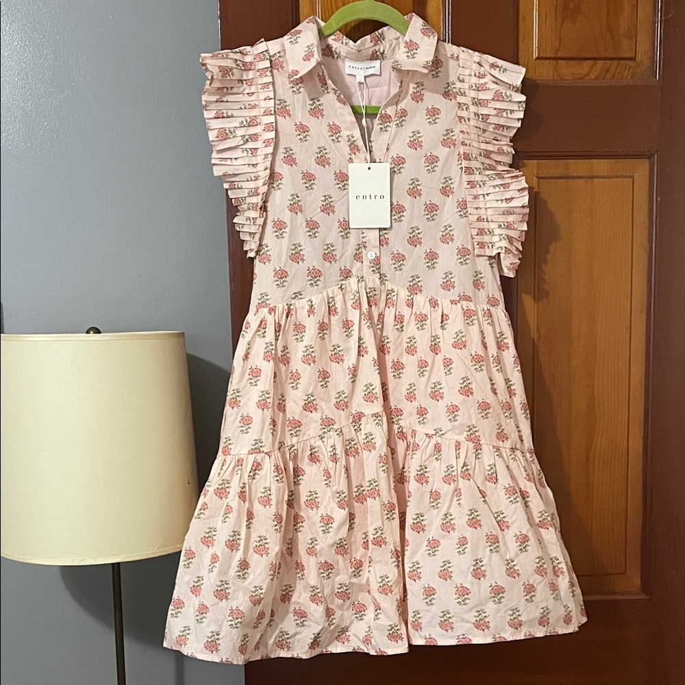 Entro Pink Floral Ruffle Sleeve Dress